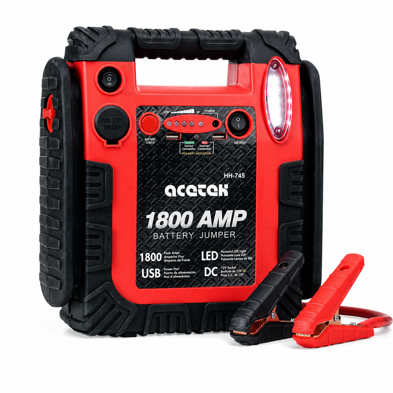 1800A Peak Car Jump Starter 20000mAh Battery Booster with LED Light & Dual USB