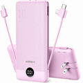 Portable Charger with Built-In Cables & AC Wall Plug – 10000mAh USB-C Power Bank