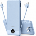 Portable Charger with Built-in Cables & AC Wall Plug, USB-C Power Bank 10000mAh
