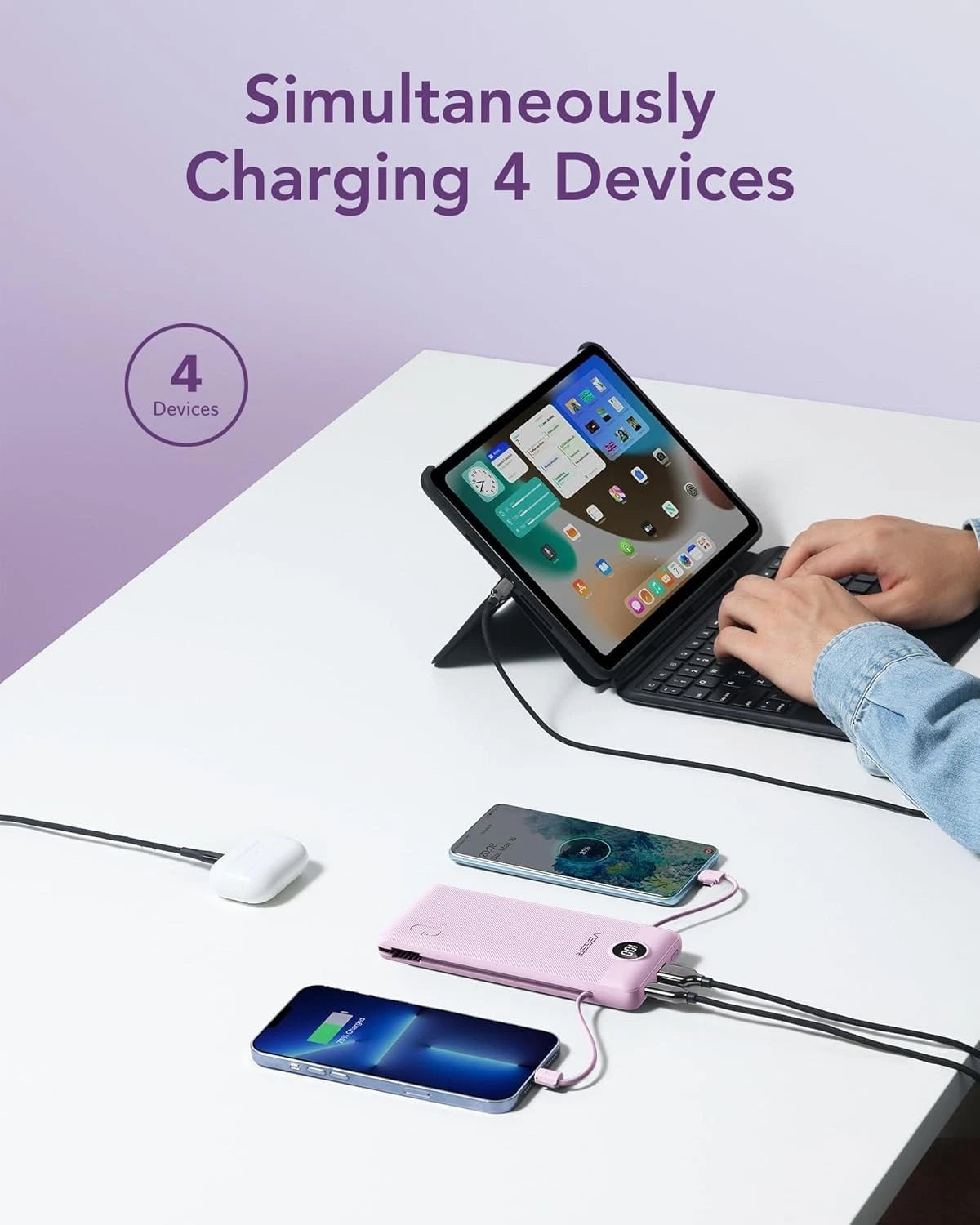 Portable charger powering up to 4 devices at the same time